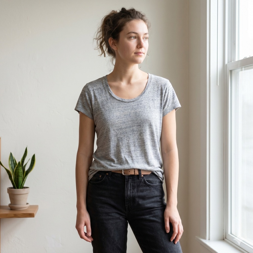 James Perse Top Womens XL 4 Grey Scoop Neck Heathered Cotton Relaxed Minimalist‎